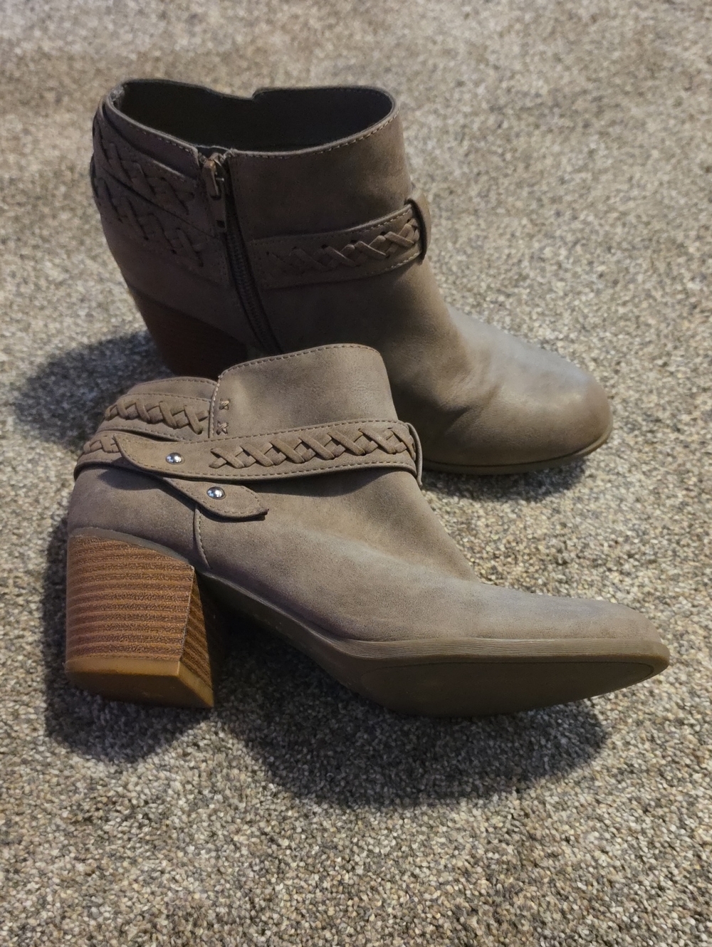 Women’s Taupe Braided Ankle Boots - Stylish Block Heel